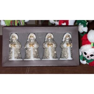Valerie Parr Hill 4 Hand Blown Glass Santa‎ Ornaments White Silver 4.5" New